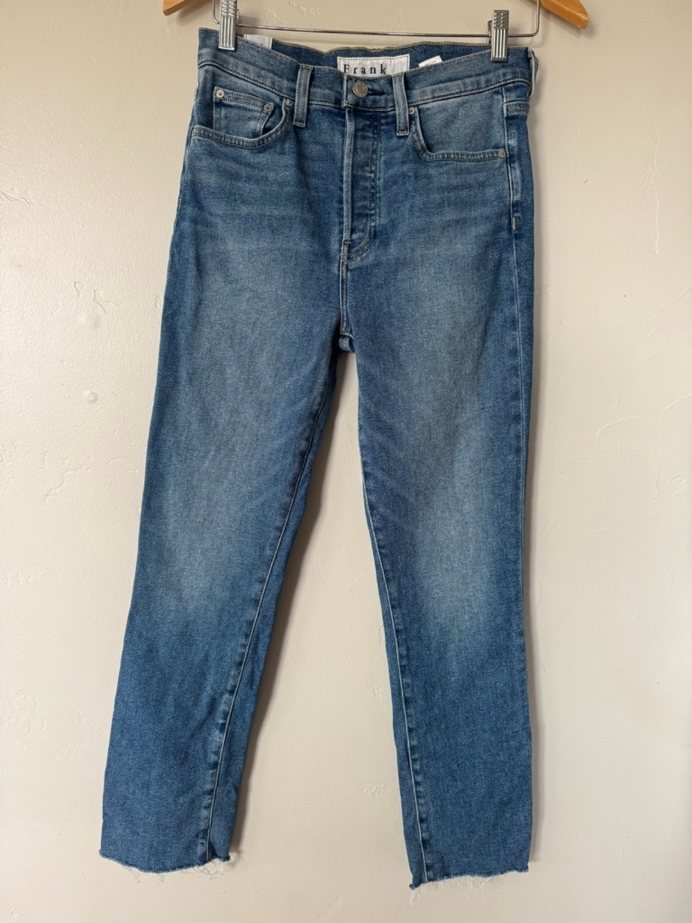 Frank & Eileen High Rise “Cork” Jeans Straight Leg Raw Hem Medium Wash Size 27 - Picture 2 of 12